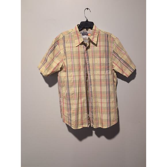 Quicksilver Mens Shirt L Yellow Plaid, Short Sleeve Pocket,‎ Regular Fit, Casual - Picture 1 of 7